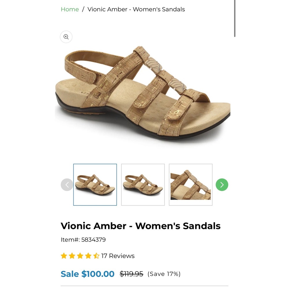Vionic Amber Cork Strappy Sandals Women Size 6.5 Beige Adjustable Comfort - Picture 4 of 12